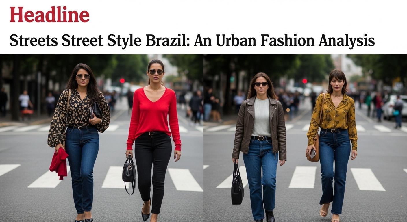 Brazilian street style on a busy city street with colorful outfits and murals