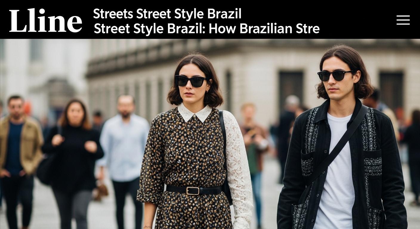 Brazilian street style collage on city sidewalks, featuring diverse outfits and accessories.