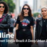 Brazilian street style scene in sangria-inspired hues with urban textures and natural light