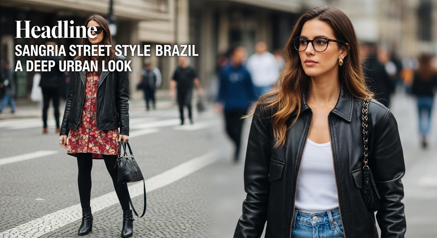 Brazilian street style scene in sangria-inspired hues with urban textures and natural light