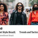 Street style scene in Brazil with sangria-inspired outfits on city street