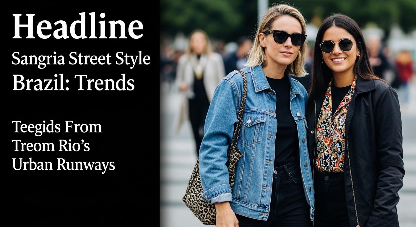 Rio street style scene with sangria-inspired burgundy and rose outfits against a colorful urban backdrop.