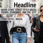 Street-style fashion on a Brazilian city street with bold colors and urban textures.