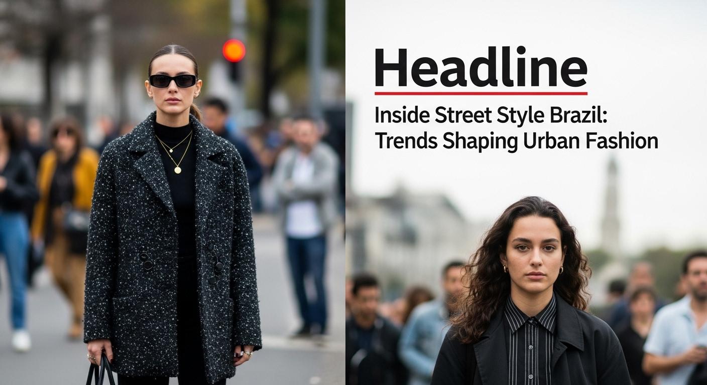 Brazilian street style in a lively urban setting with diverse fashion.