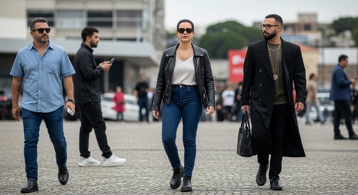 Brazilian retirees on a city street displaying practical street style fashion