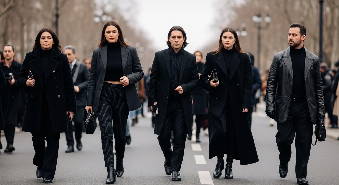 Street style looks at Paris Fashion Week with bold tailoring and layered outfits in an urban Paris setting.