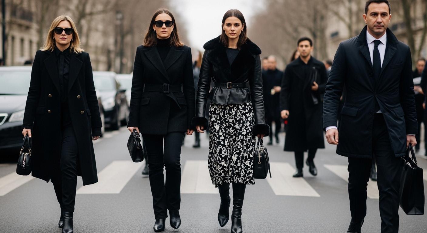 Street style outside Paris Fashion Week featuring Brazilian fashion observers and bold outerwear with statement accessor