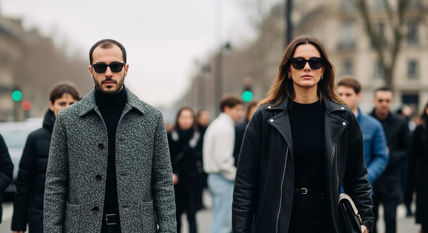 Street style montage from Paris Fashion Week showing bold tailoring, color blocks, and street photography.