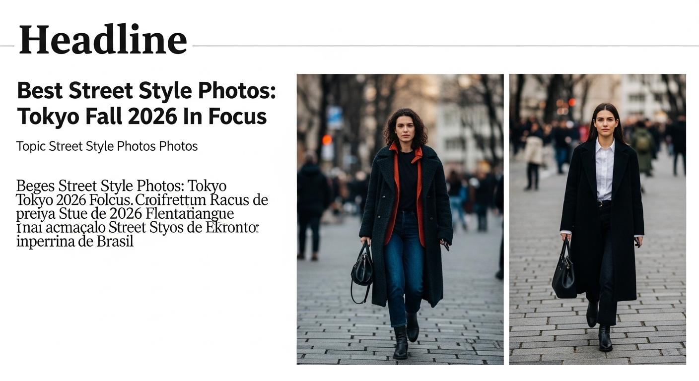 Street style collage featuring Tokyo Fall 2026 knitwear, outerwear, and accessories suitable for Brazilian urban fashion