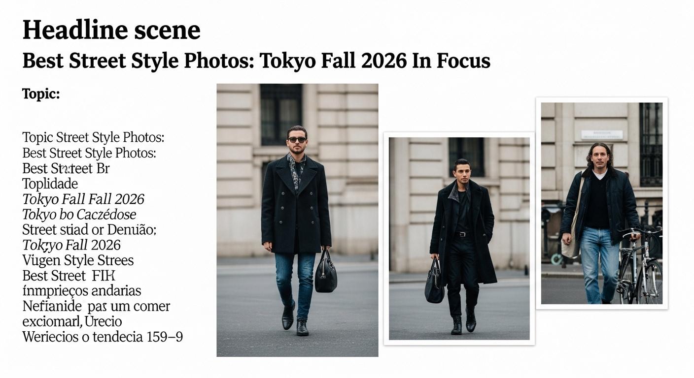 Street style collage featuring Tokyo Fall 2026 knitwear, outerwear, and accessories suitable for Brazilian urban fashion