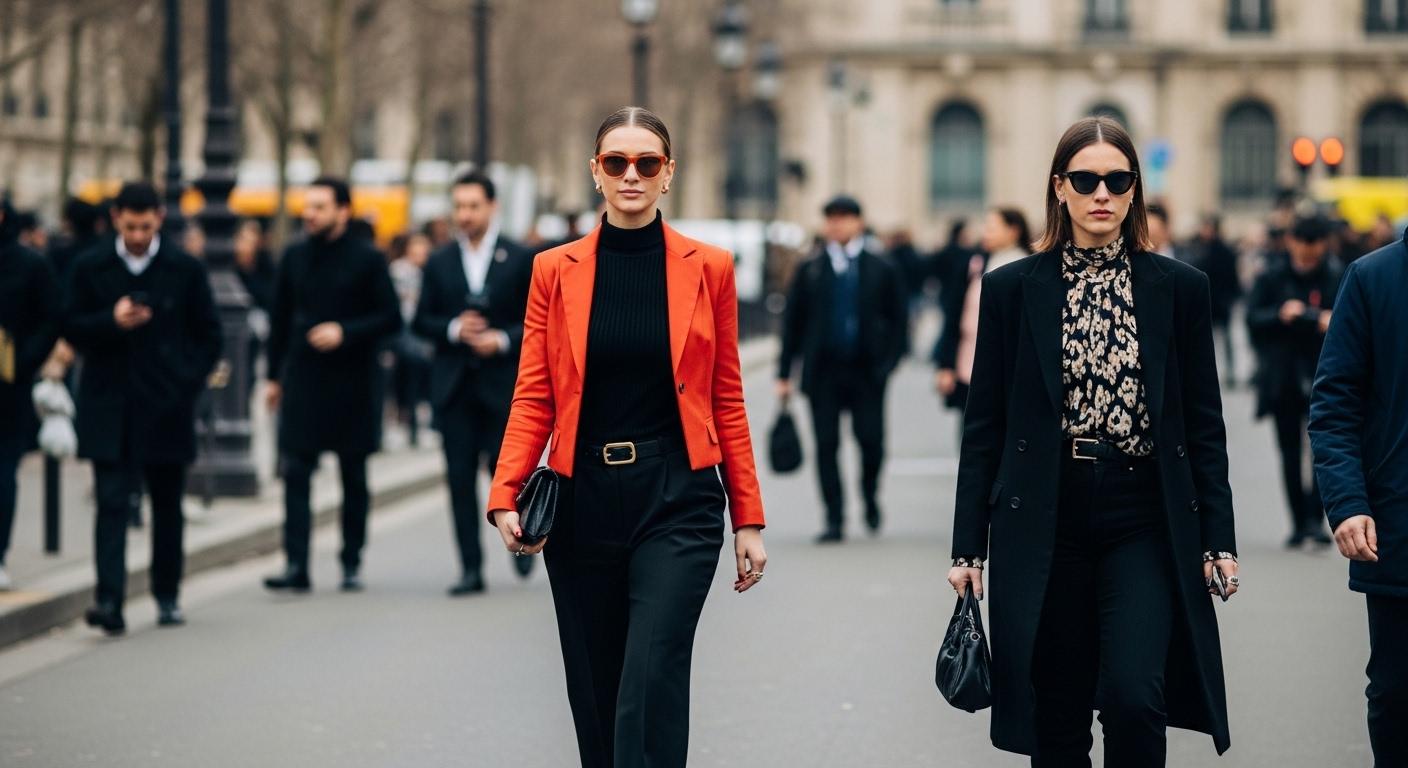 Street style photographers capture bold knitwear and oversized tailoring on the streets of Paris during Fashion Week
