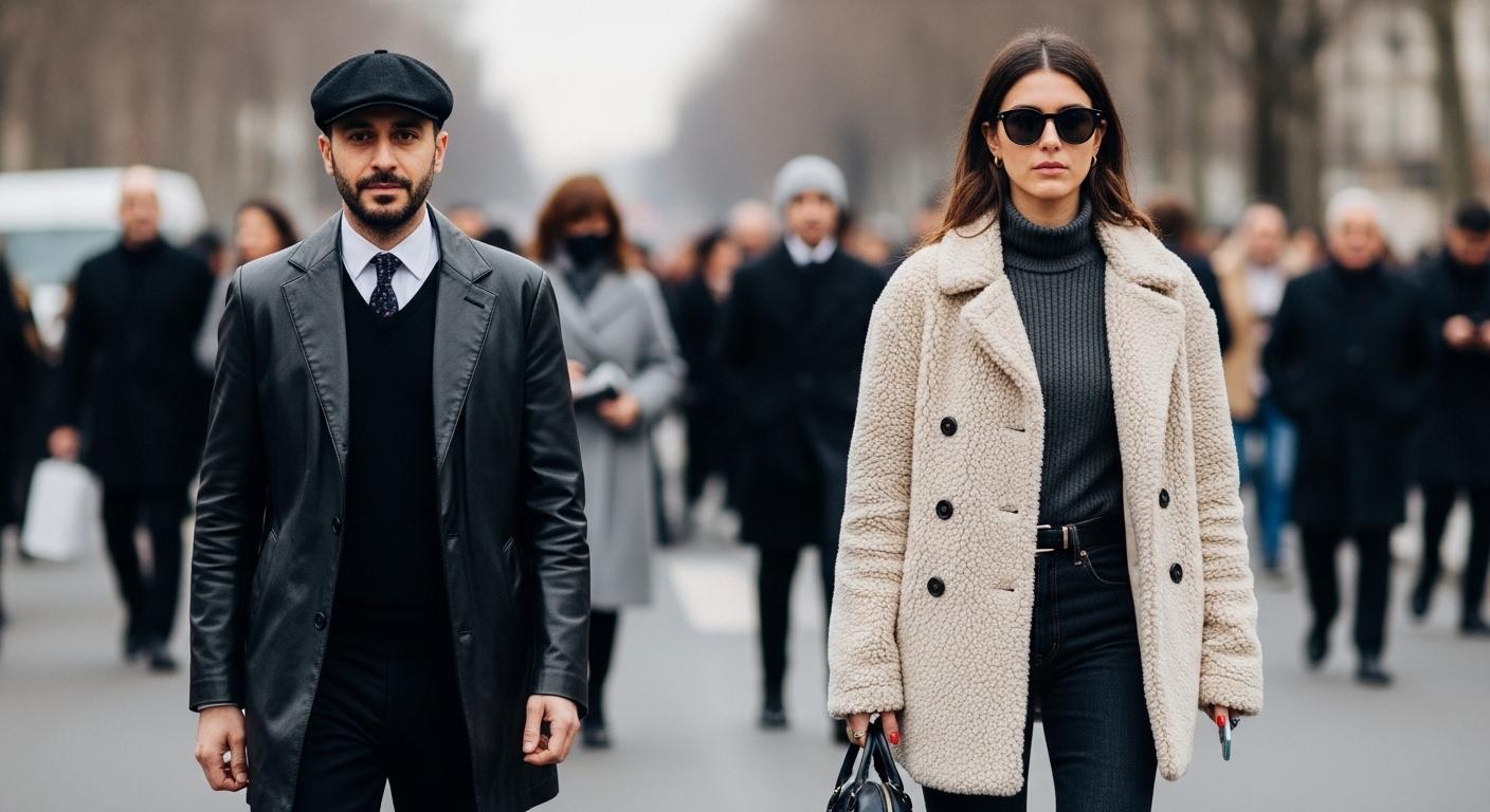 Parisians' street style during fashion week featuring sharp tailoring and bold color accents.
