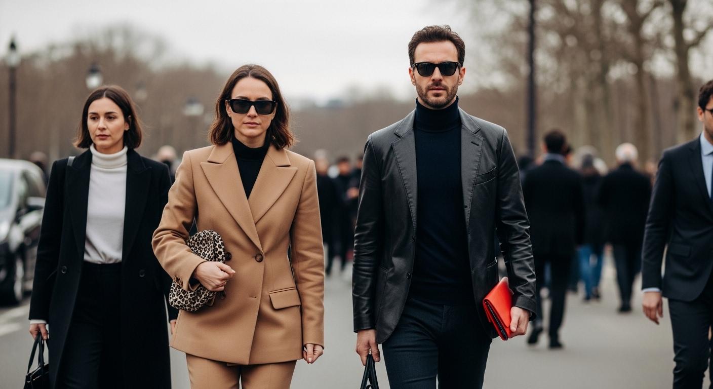 Paris Street Style during Fashion Week with diverse outfits and urban backdrop