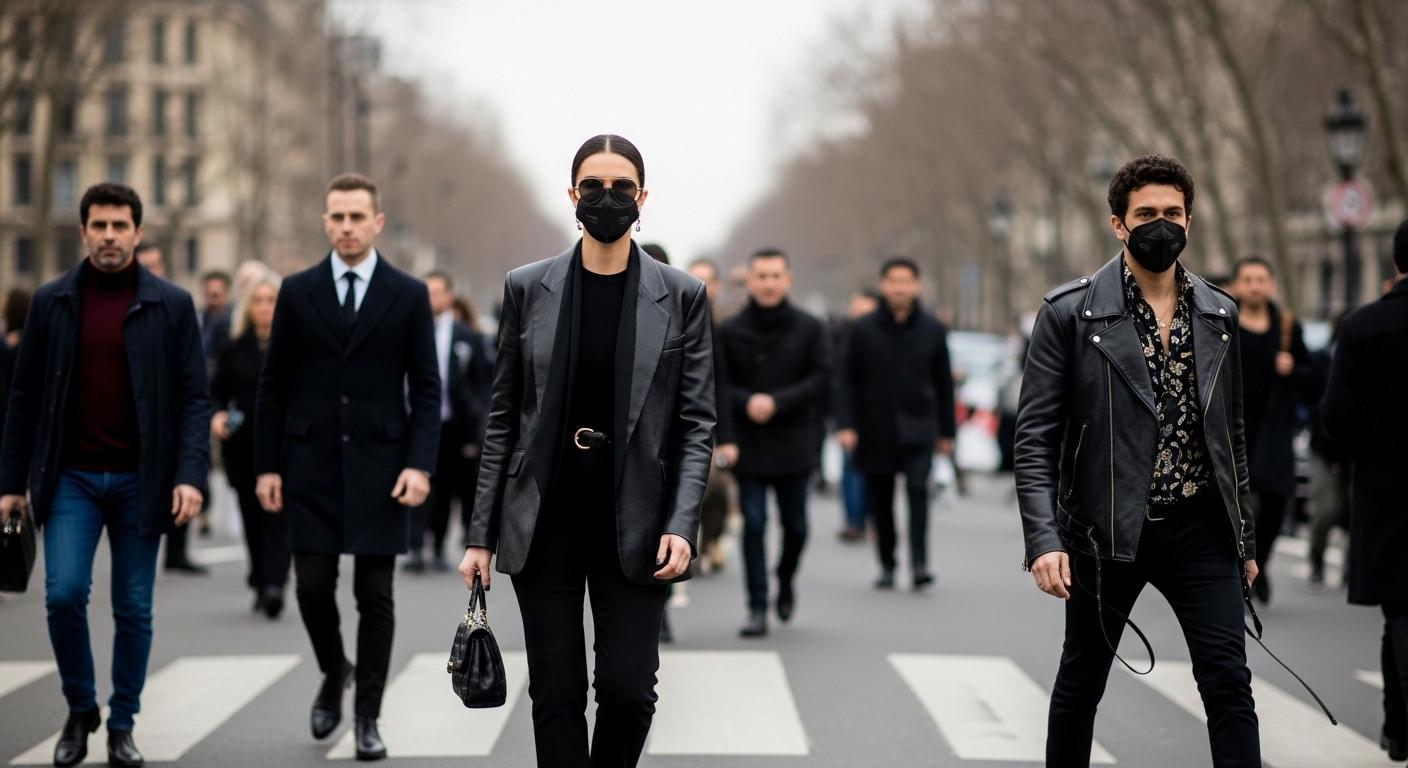 Paris Fashion Week street style collage emphasizing outerwear and colorful knits
