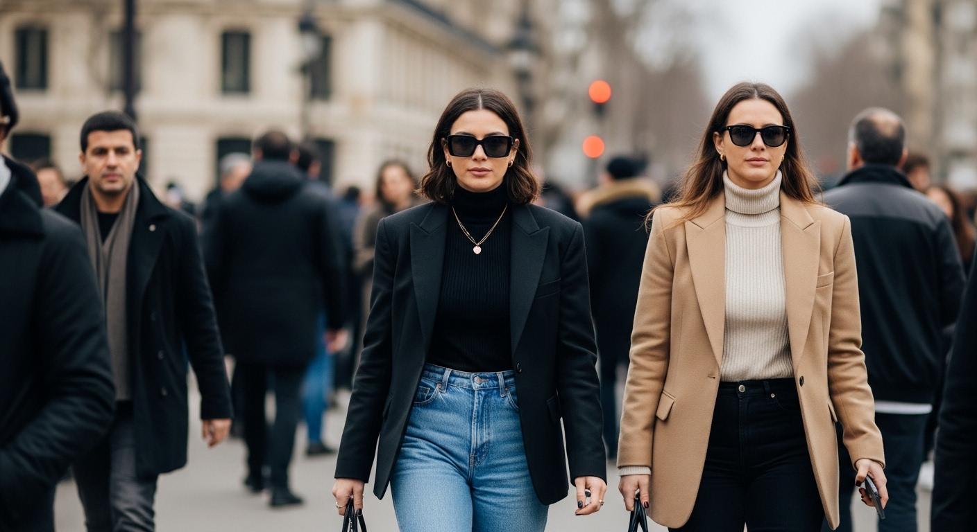 Brazilian editor at Paris Fashion Week street style wearing bold knit and oversized outerwear