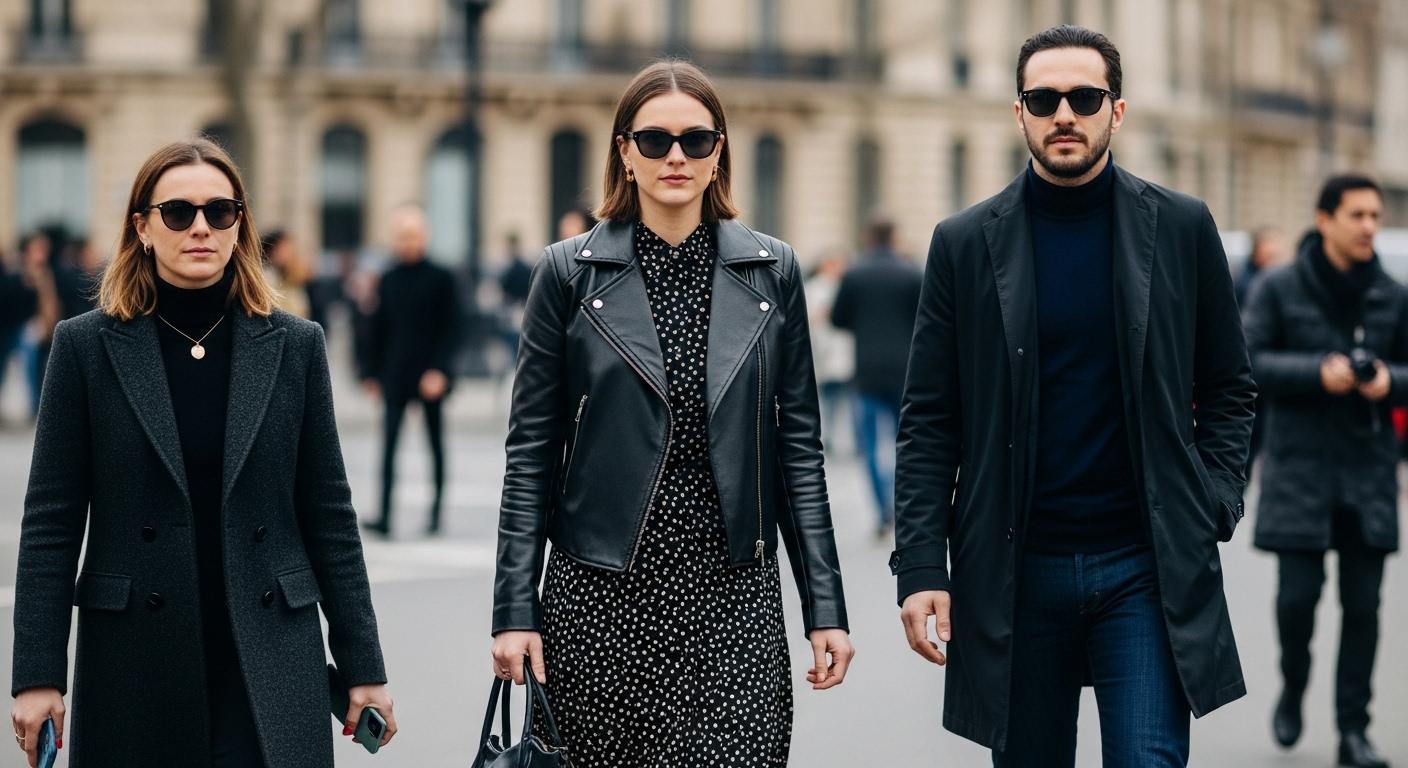 Paris Fashion Week Street Style crowd with bold coats and chunky boots