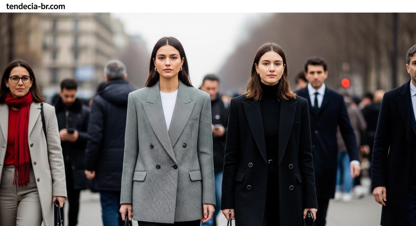 Brazilian fashion observer in Paris showcasing a tailored overcoat with bright sneakers and minimal accessories